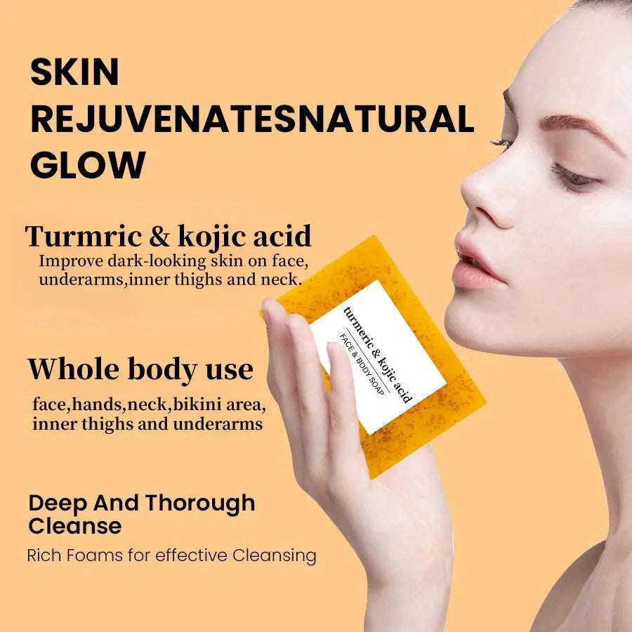 Lemon Turmeric and Kojic Acid Soap Bar, Summer Face and Body Wash for Men and Women, Daily Skincare Cleansing Cleanser with Soap Saver Bag, Moisturizing Kojic Soap #GLOBAL PICKS