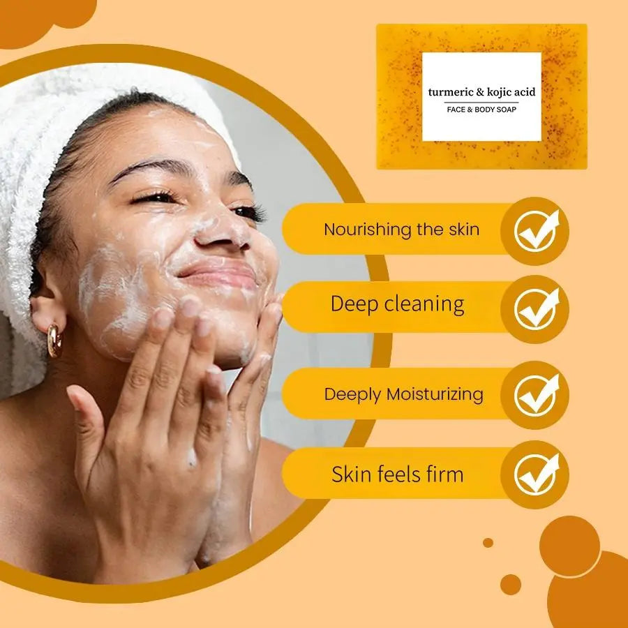 Lemon Turmeric and Kojic Acid Soap Bar, Summer Face and Body Wash for Men and Women, Daily Skincare Cleansing Cleanser with Soap Saver Bag, Moisturizing Kojic Soap #GLOBAL PICKS